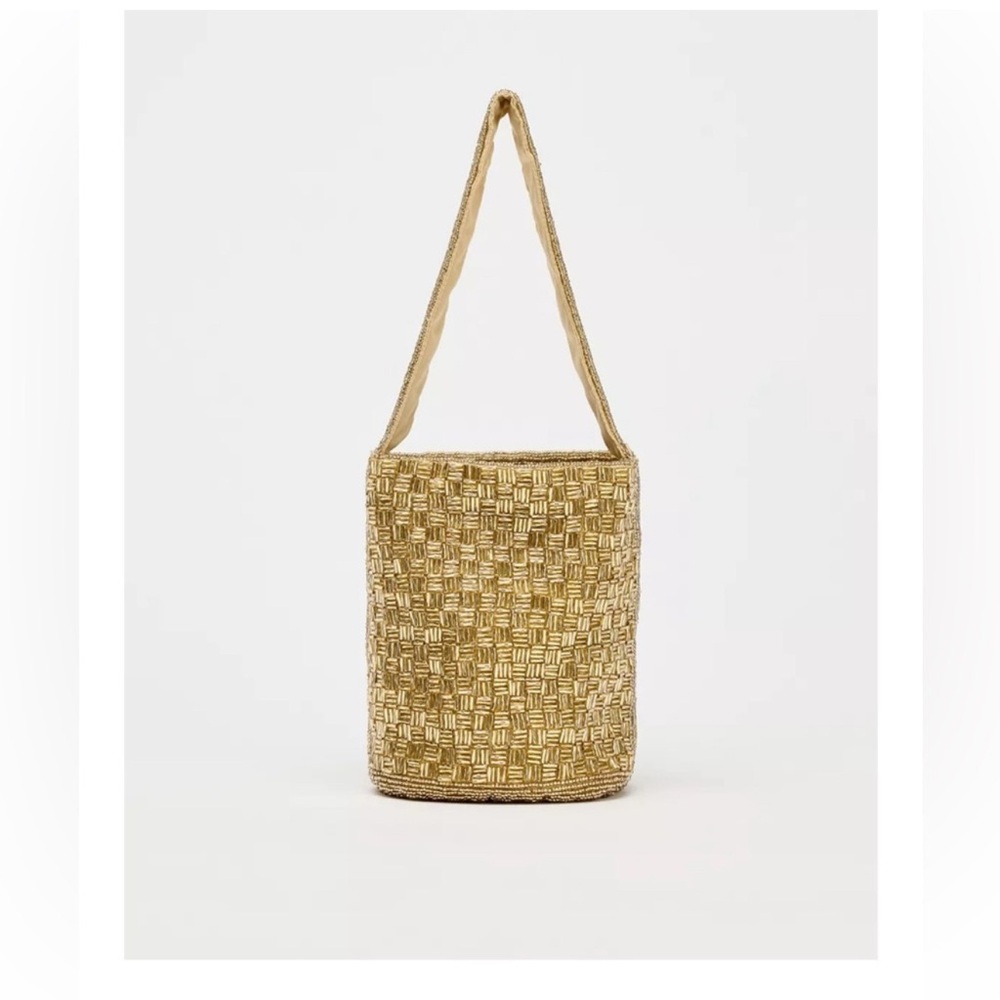 Zara Gold sequin mini beaded Bucket Bag 6582/510